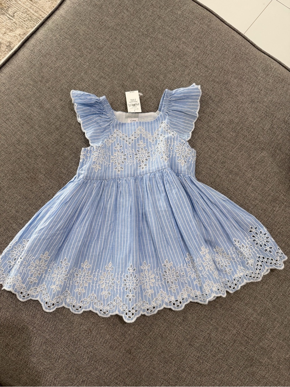 GAP Blue and White Striped Eyelet Flutter Dress